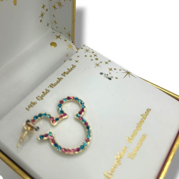 NEW Disney Multi Color Crystal Mickey Mouse Earrings 14K Gold Plated Pink Blue - Picture 11 of 14